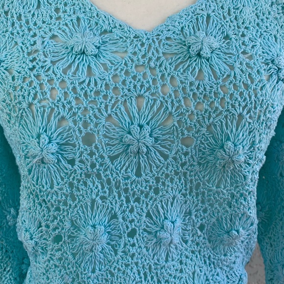 Vintage Kyouko Design Studio Open Knit 3/4 Sleeve Sweater Baby Blue - Picture 4 of 7
